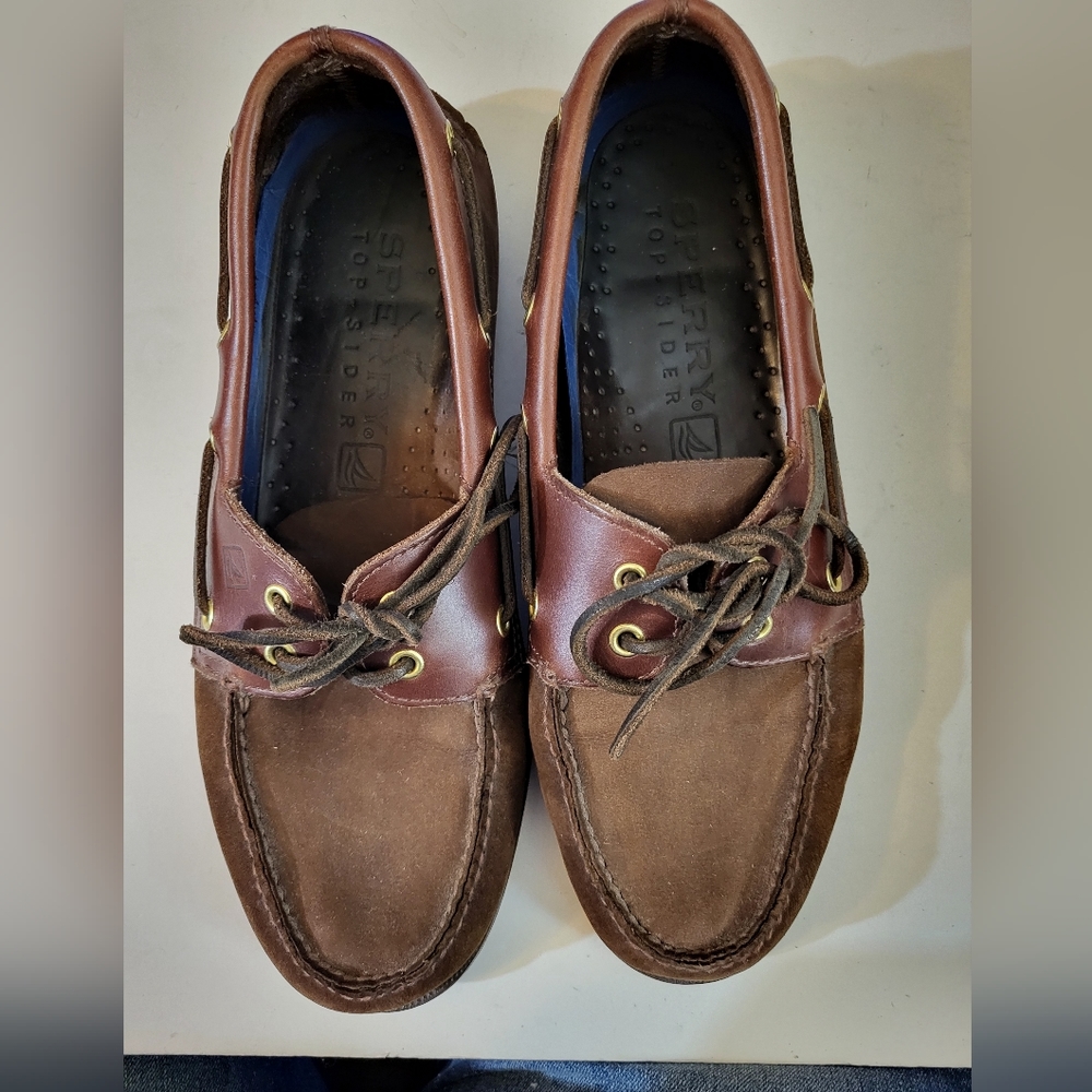 Mens Brown Leather and Suede Sperry Top Siders sz 10w